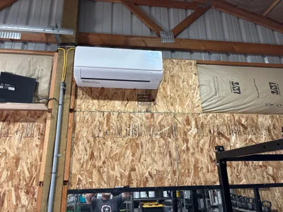 Mini split installed in a workshop or barn